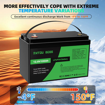 DTOUBOSS Original Lithium Rechargeable LiFePO4 For Solar System RV Outdoor Travel Home BMS 12V 100Ah U.S. Warehouse NO TAX
