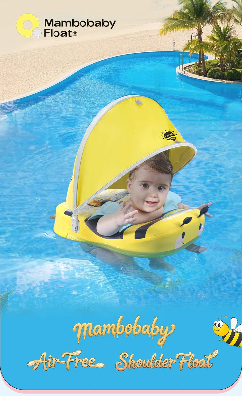 Mambobaby Float with Crotch Strap UPF50+ Canopy Air-Free Non-Inflatable Baby Swimming Ring Toddler Pool Float Infant Water Ring