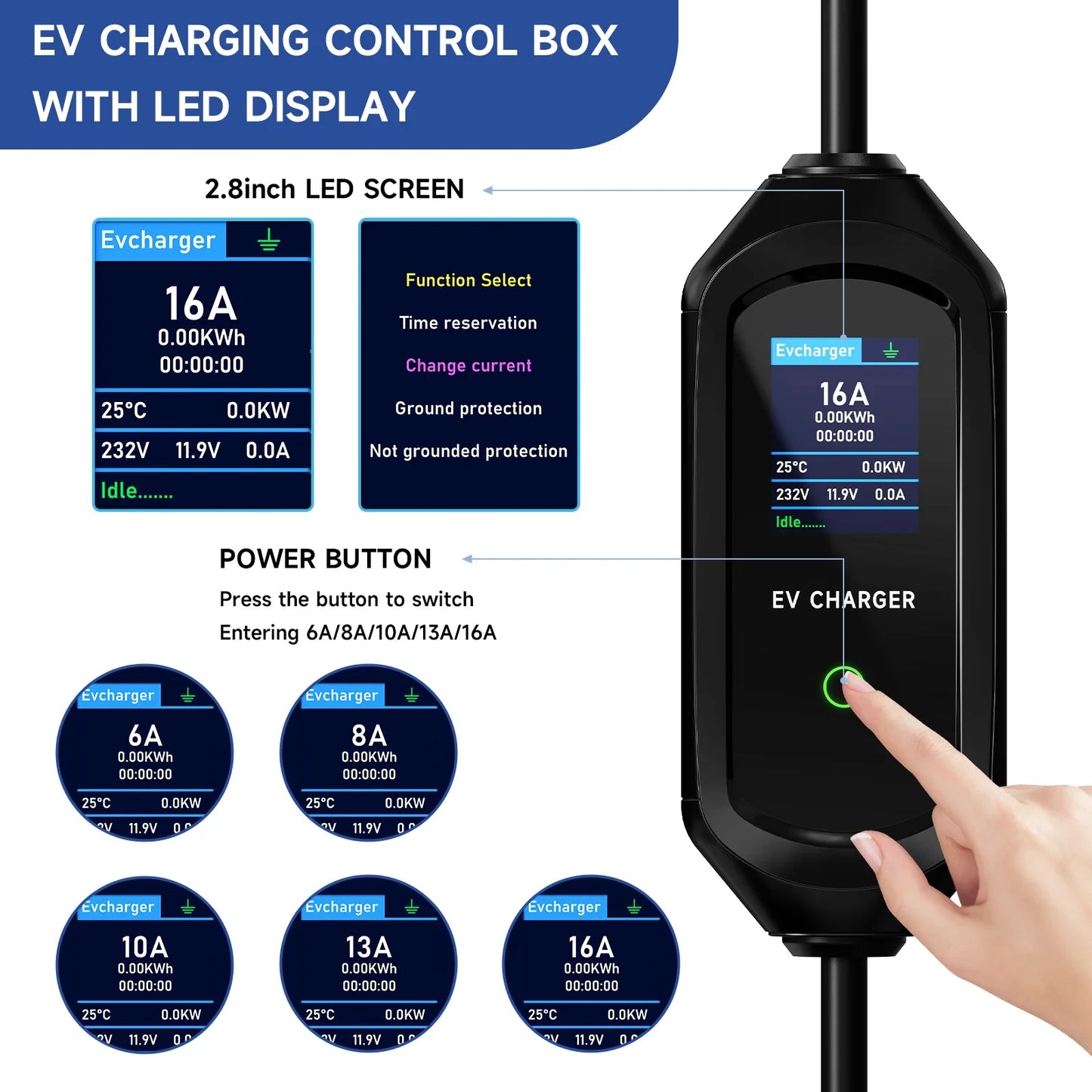 AFEEV Portable EV Charger Type2 IEC62196-2 EVSE Fast Charging Cable Type1 SAE J1772 Wallbox WiFi APP Bluetooth Wireless Control