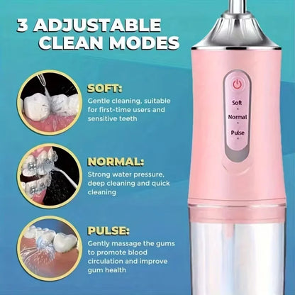 Portable Electric Water Flosser, With 4Nozzles, UsB Charging, 3 Smart Modes,Fully Automatic Handheld Oral lrrigator,Dental Clean