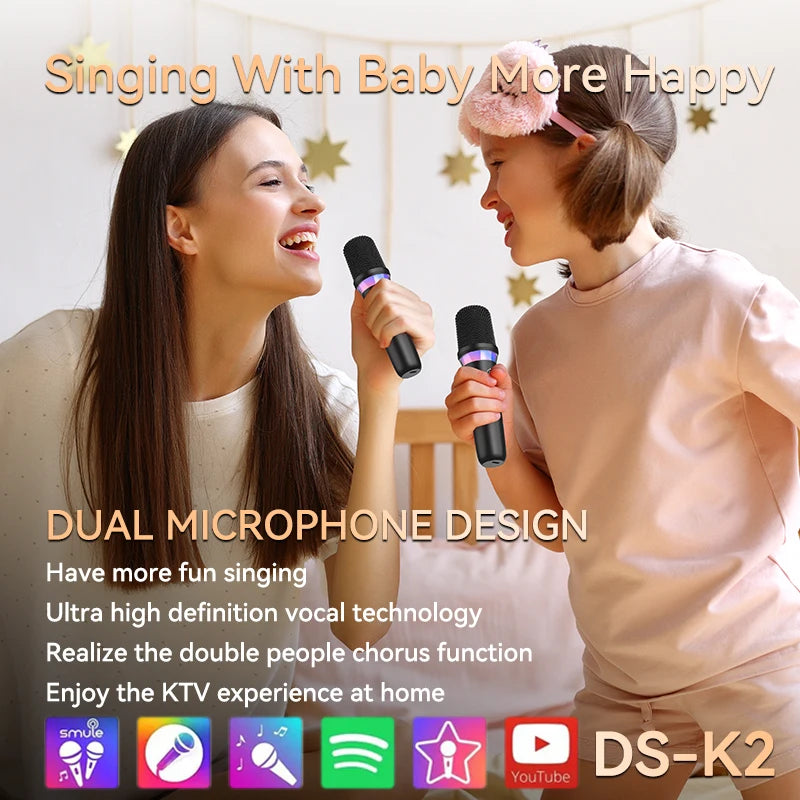 New DS-K2 Karaoke Companion Bluetooth Wireless Moving-Coil Microphone With RGB Light KTV DSP Mixer System For Wired Speaker Car