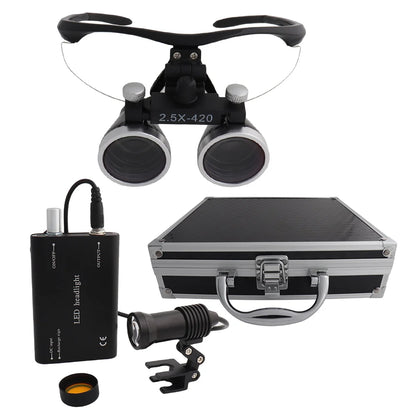Dental Loupes Dental Magnifier Dental Lab Medical Loupes Magnification Binocular 2.5/3.5x420 Headlight Headlamp 5W Set Metal Box