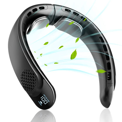 4000mAh Leafless Portable Neck Fan Turbine Vaneless Design 3 Gears Super Strong Wind Fast Cooling Digital Display for Outdoor