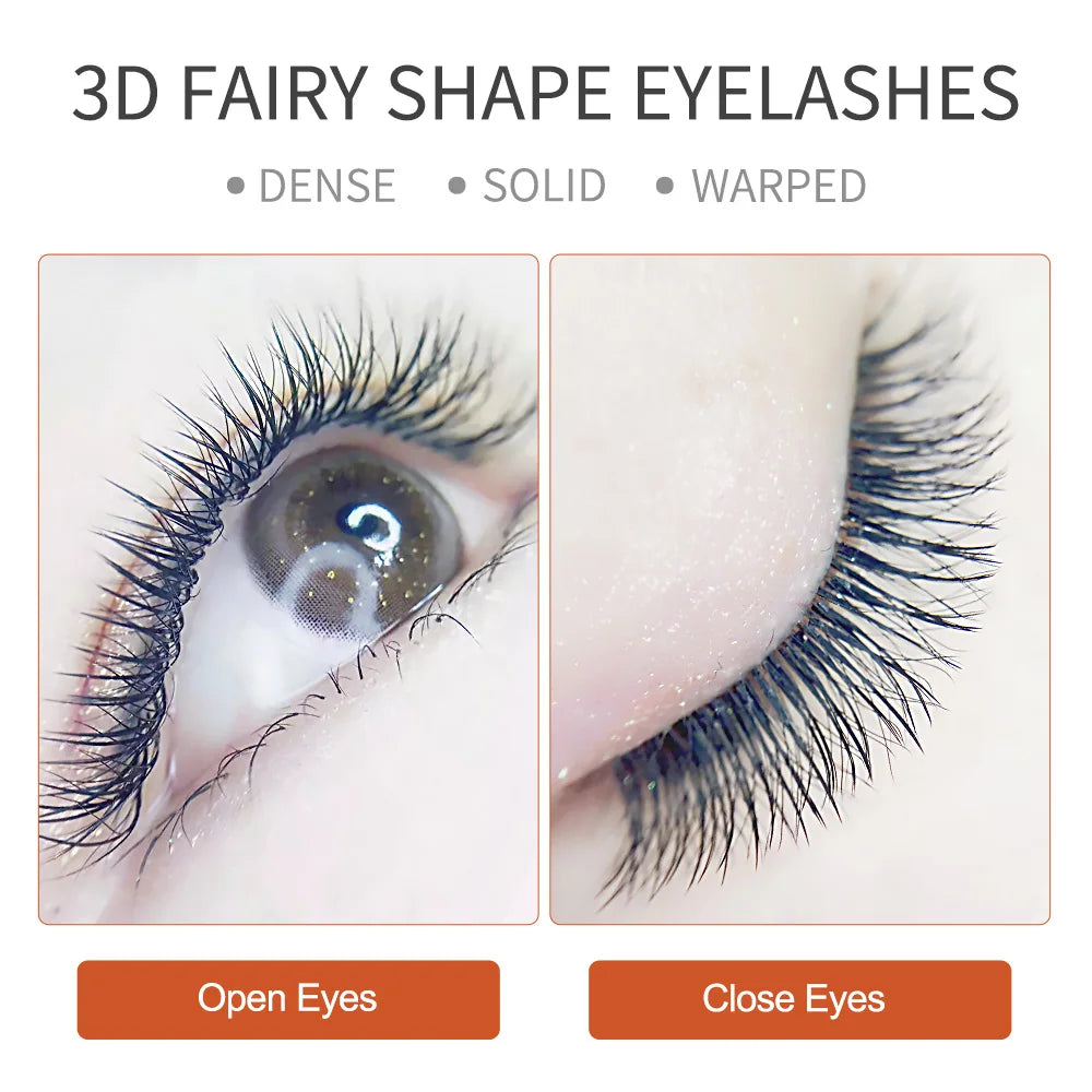 PRAECLARUS 3D Fairy Shape Lashes 12 Rows Eyelashes Premade Volume Fan Natural Soft Light Lashes Triple Tips Eyelashes