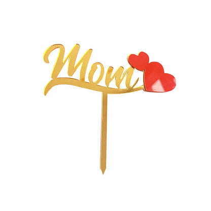 New Happy Mother's Day Birthday Cake Topper Gold High-grade Acrylic MOM Party Cake Toppers Mother's Day Gifts Dessert Decoration