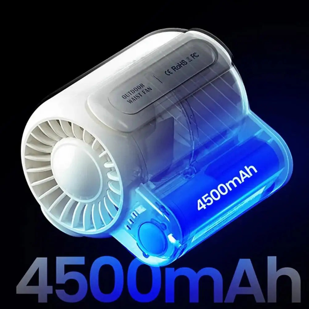 Outdoor waist hanging fan, 3-speed strong wind handheld, portable USB belt clip neck fan, suitable for outdoor travel