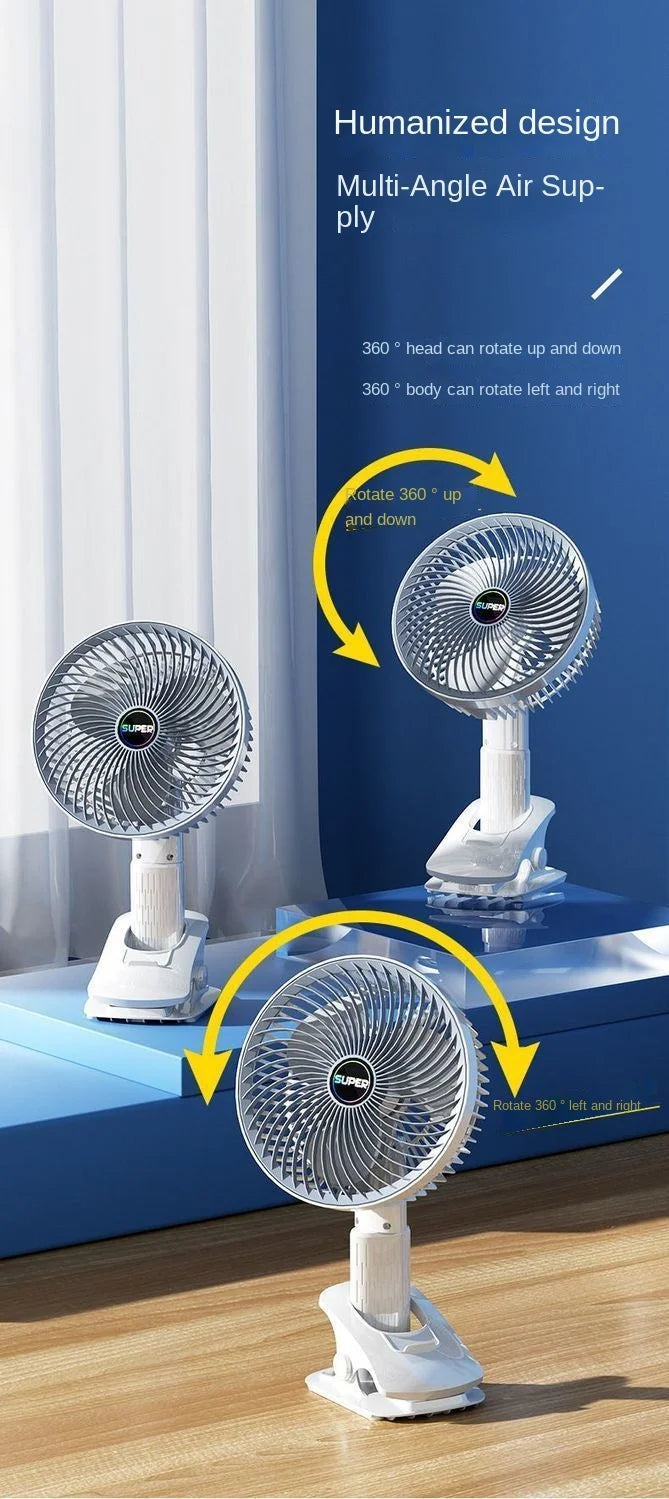 Portable Clip Fan USB Rechargeable 3-gears Wireless Electric Handheld Fan Clip Circulator Cooling Fan For Camping Desktop Office