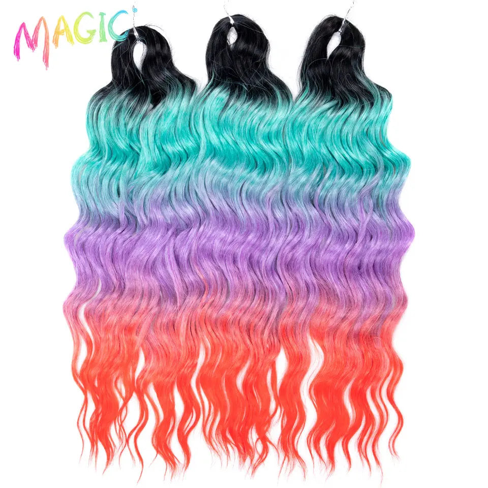 Anna Synthetic Hair 24 Inch Water Wave Braiding Hair Extensions Ombre Blonde Deep Wave Afro Curl Twist Crochet Hair for Women