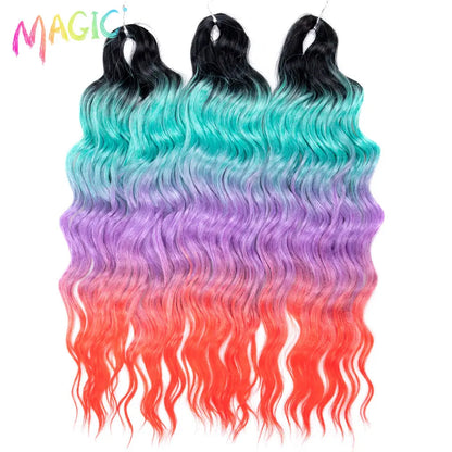 Anna Synthetic Hair 24 Inch Water Wave Braiding Hair Extensions Ombre Blonde Deep Wave Afro Curl Twist Crochet Hair for Women