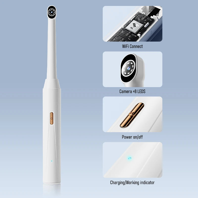 Handheld 1080P WiFi Endoscope Oral Camera with 8 LED Lights Compatible with iPhone, Android & Type-C for Dental/Tooth Inspection