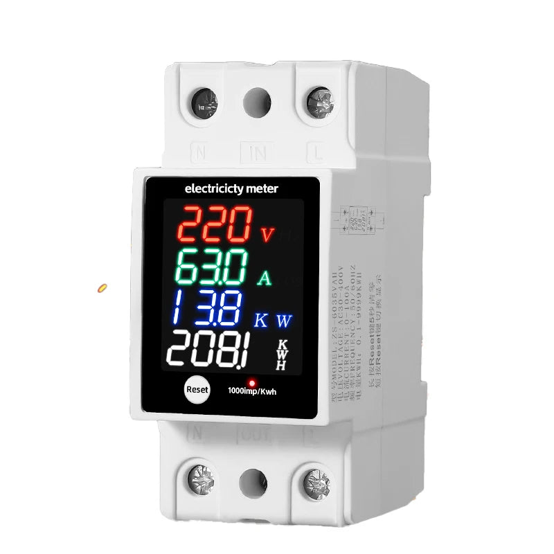 ZS-6035VAKW Digital Energy Meter Din Rail Electricity Usage Monitor AC30-400V Voltmeter Ammeter Watt Kwh Frequency Power Meter