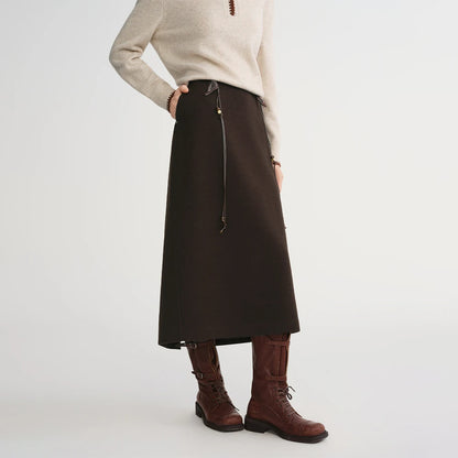 DUSHU Classic Long and Short Elastic Waist A-line Skirt 2025 Winter Skirt for Women Solid Simple Commuting Office Ladies College