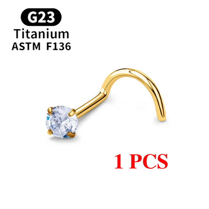 1/10PCS ASTM F136 G23 Titanium Piercing Nose Stud 20G L-Shape Nariz Studs With Zircon 2-3mm Nose Rings Nostril Piercing Jewelry