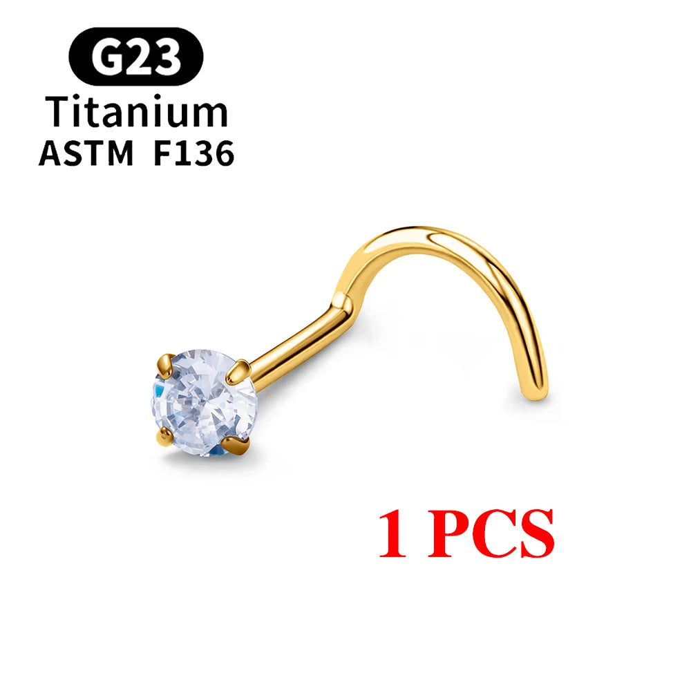 1/10PCS ASTM F136 G23 Titanium Piercing Nose Stud 20G L-Shape Nariz Studs With Zircon 2-3mm Nose Rings Nostril Piercing Jewelry