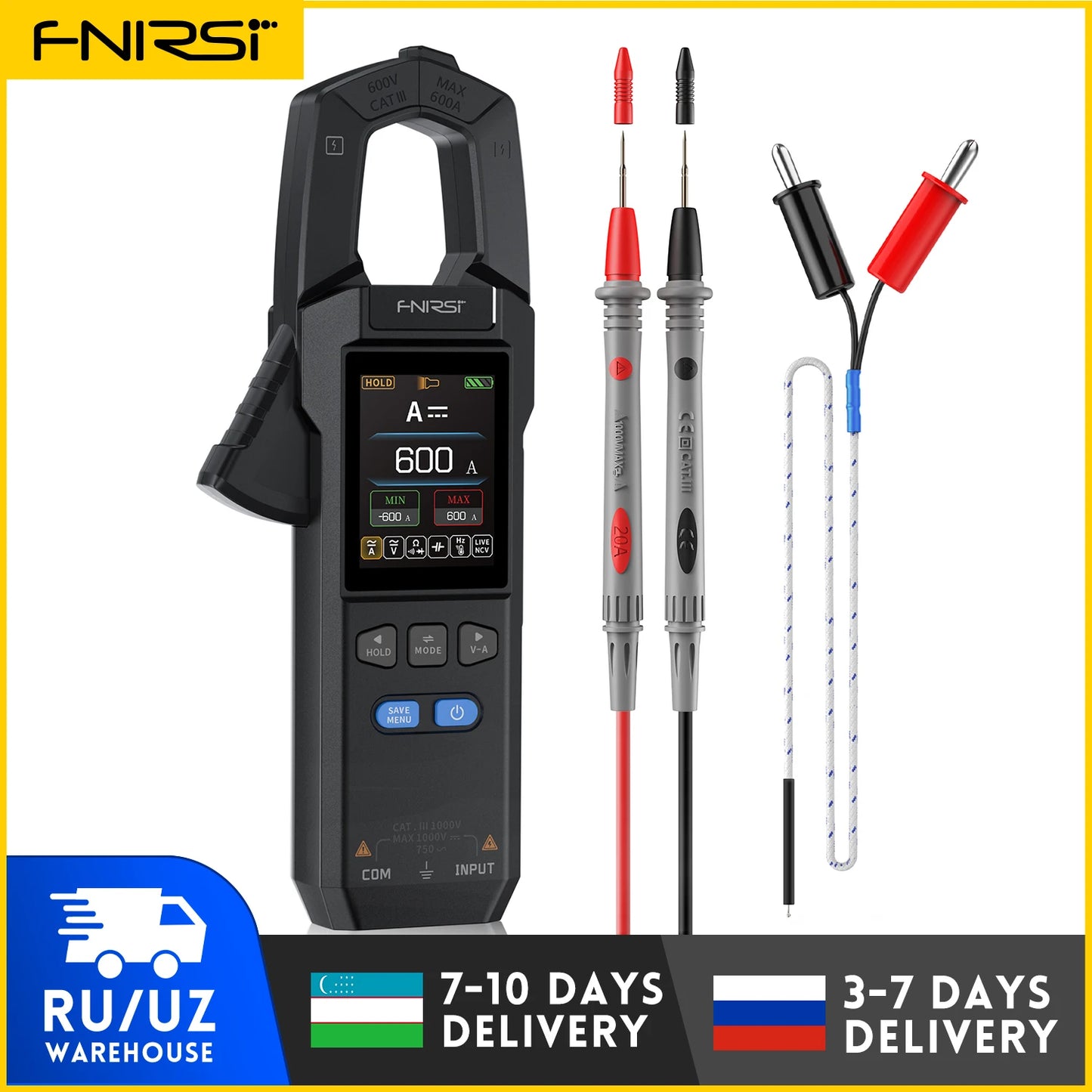 FNIRSI DMC-100 зажимный, 10000 отсчётов, ток AC/DC до 600А, USB зарядка