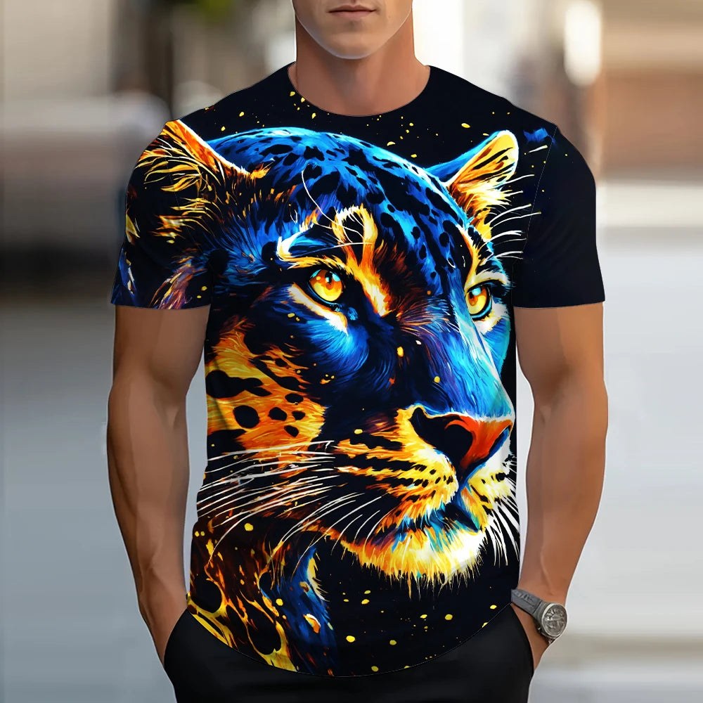 Lion Animal Pattern 3D Print T-Shirts Men Streetwear Hip Hop Short Sleeve T Shirt Oversized Tees Harajuku Y2k Tops Kids Clothing