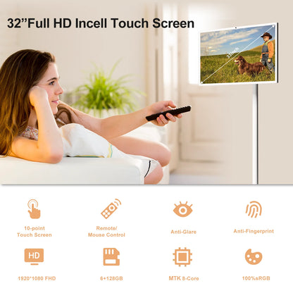 21.5/32 Inch Touch Monitor Android 12 Camping Touch Tv Full Movable Portable Tv Monitor Display Floor Standing Smart Tv