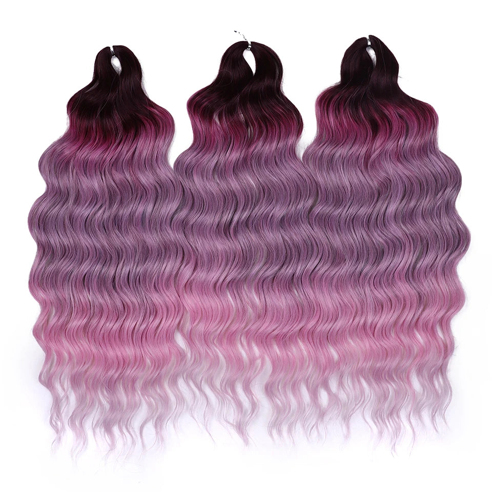 Anna Synthetic Hair 24 Inch Water Wave Braiding Hair Extensions Ombre Blonde Deep Wave Afro Curl Twist Crochet Hair for Women