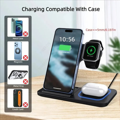 3 in 1 Foldable Wireless Charging Station for iPhone 17 16 15 14 13 12 Pro Max iWatch Ultra Airpods Pro Fast Charger Stand Dock