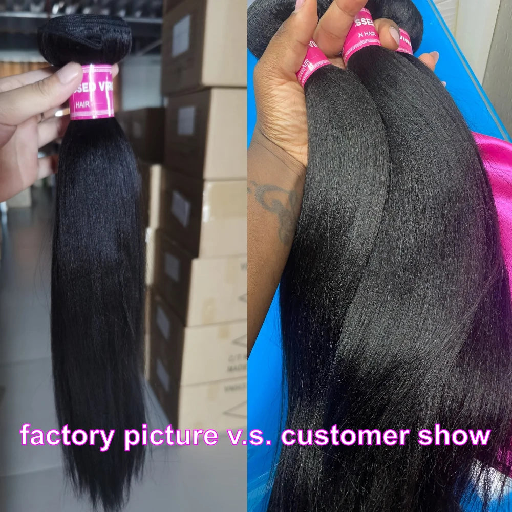 Unice Hair Yaki Straight Hair Bundles 1/3/4 PCS Bundles 100% Human Hair Sew In Quick Weaves Hair Extensions 100G Per Bundle