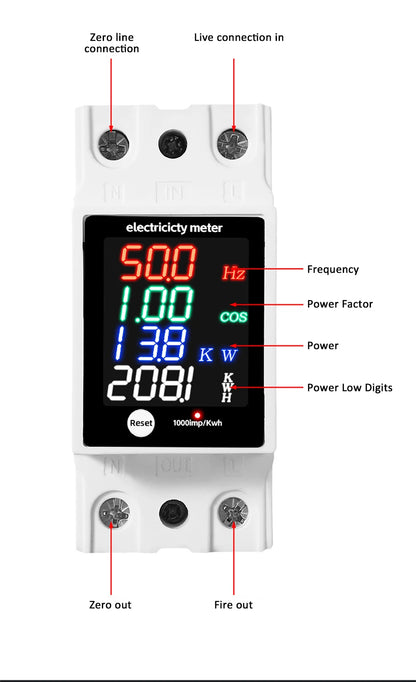 ZS-6035VAKW Digital Energy Meter Din Rail Electricity Usage Monitor AC30-400V Voltmeter Ammeter Watt Kwh Frequency Power Meter