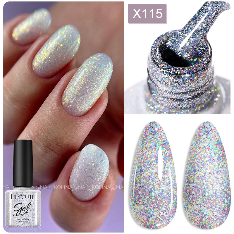 LILYCUTE Nude Crystal Rubber Base Gel Nail Polish Natural Color Semi Permanent UV Gel Soak Off Self Leveling Nail Gel Varnishes
