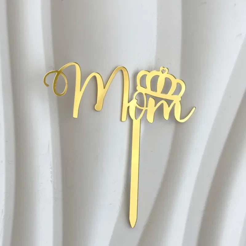 New Happy Mother's Day Birthday Cake Topper Gold High-grade Acrylic MOM Party Cake Toppers Mother's Day Gifts Dessert Decoration