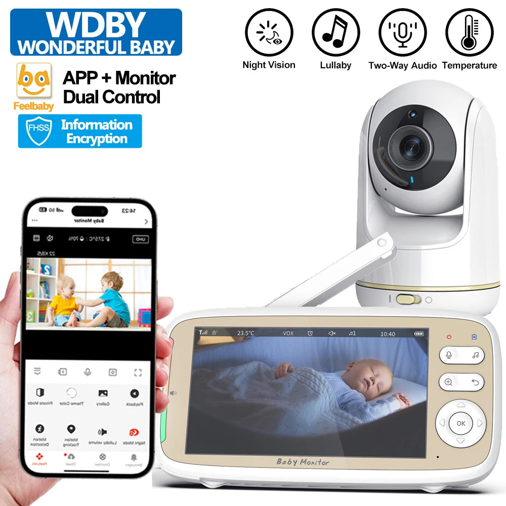 5 Inch Baby Monitor 3x Zoom PTZ Cam APP+monitor Dual Control WIFI Electronic Baby Sitter Two Way Audio Night Vision Baby Phone