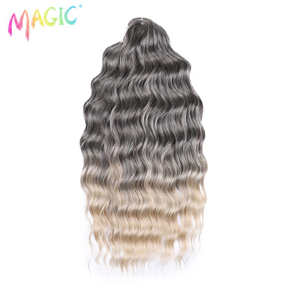 Anna Synthetic Hair 24 Inch Water Wave Braiding Hair Extensions Ombre Blonde Deep Wave Afro Curl Twist Crochet Hair for Women