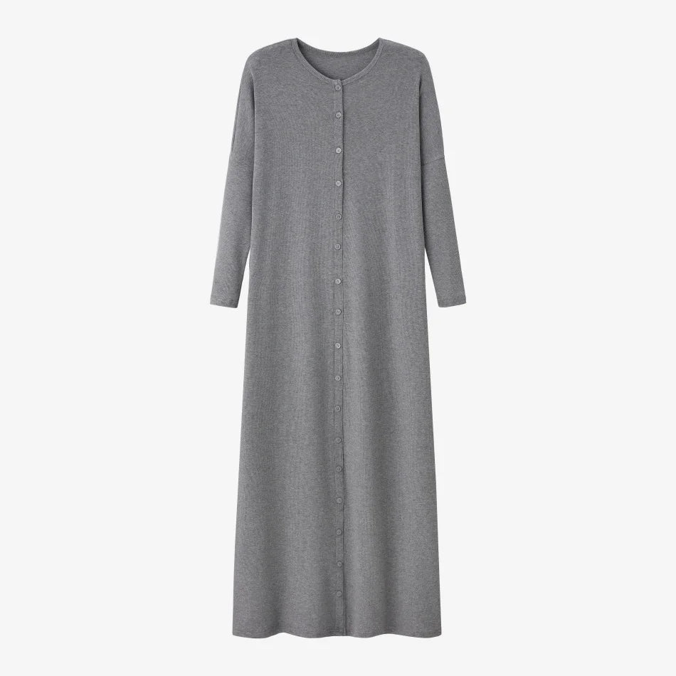 AS SS26 summer loose style button dress comfortable ribbing fabric dress o-neck lady clothes