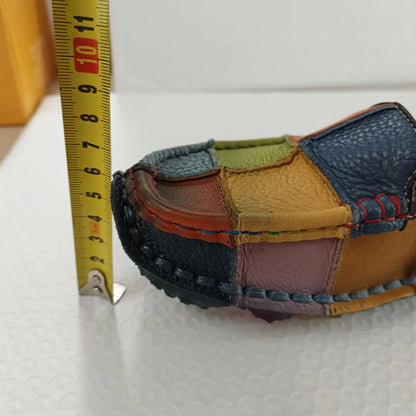 Koznoy 2.5cm Native Flats Shoes Women Natural Cow Genuine Leather Big Size Mixed Color Soft Soled Loafer Ethnic Moccasins Comfy