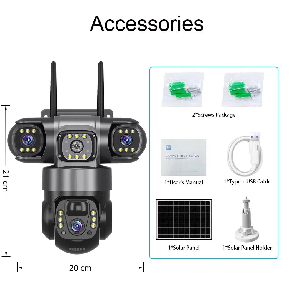 Solar Camera 4G Sim Outdoor 3 Lens 3 Screen 10X Zoom PIR Human Detect Cameras Waterproof Night Vision CCTV Security Protection