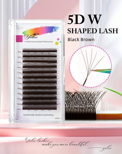 Yelix Brown Eyelashes W Shaped Eyelash Extensions Single Tips 2D 3D 4D 5D Premade Fans Lahses Soft Natural Individual Lahes