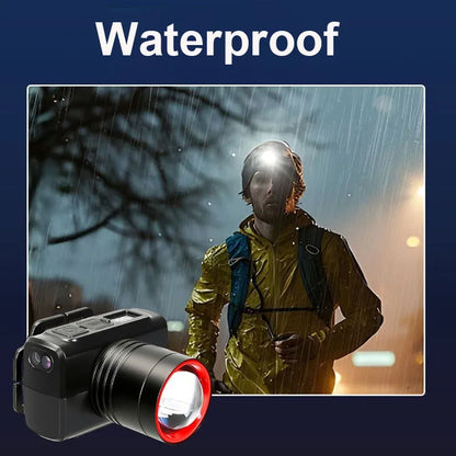 LED Rechargeable Headlights, Adjustable Zoom, Waterproof Headlights, Front Headlights, Ultra Bright Headlights for Camping