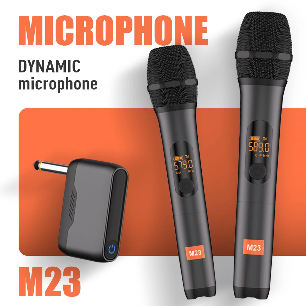Karaoke Microphone Wireless M23 UHF 2 Channel System Built-in Lithium Battery Cordless Handheld Mic For Church Party Speaker