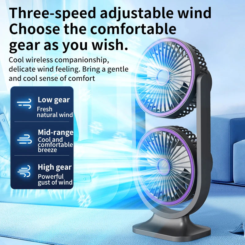 TINSOL 2026 New Dual-Head Desktop Fan, High-Power Air Circulation Fan, Office and Dormitory Double-Layer Fan