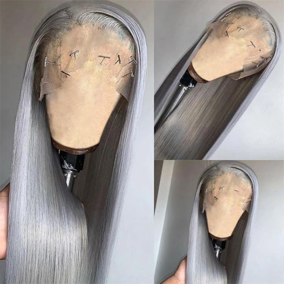 13x6 Silver Grey Straight Lace Front Human Hair Wigs Pre Plucked 613 Blonde Body Wave Frontal Wigs For Women Brazilian Hair Wigs
