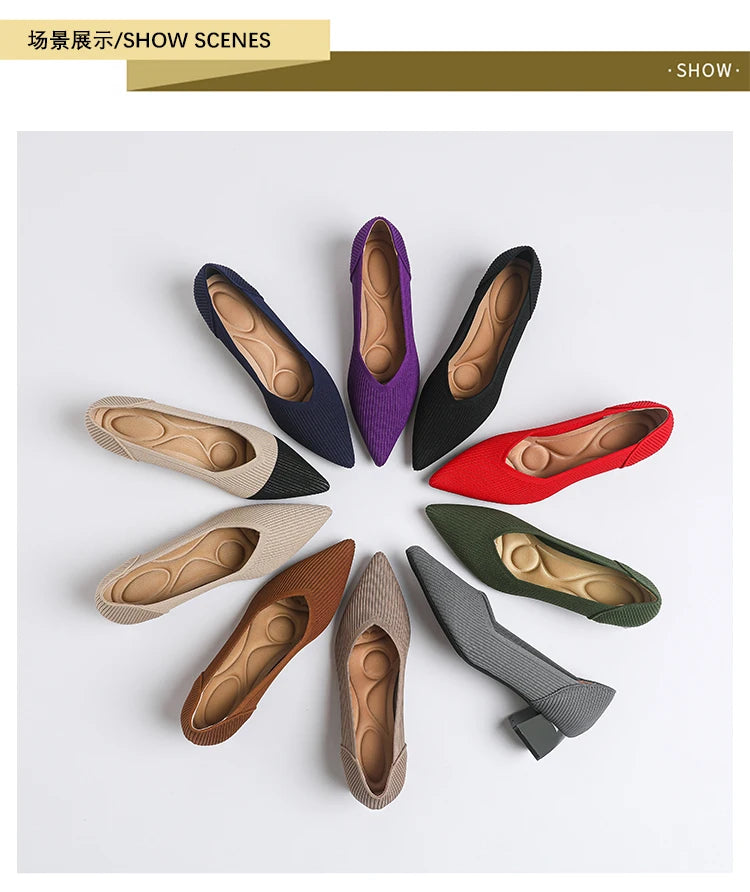 2025 New Women's High Heels Large 42/43 Fashion Pointed Anti slip Rubber Bottom Knitted Breathable Shoes