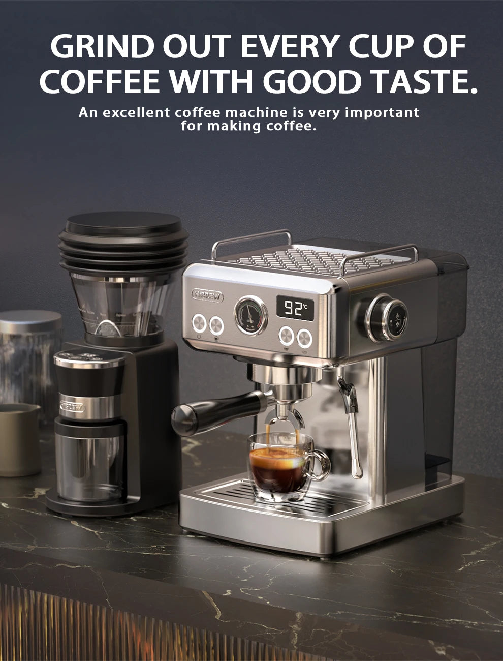 HiBREW Coffee Mill Automatic Electric Coffee Grinder with 31 Gears for Espresso American Coffee Pour Over Visual Bean Storage G3