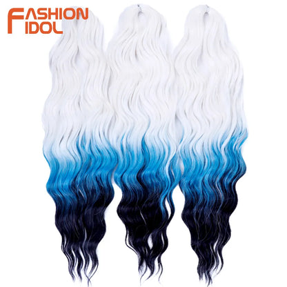 FASHION IDOL 24Inch Crochet Hair Synthetic Water Wave Braiding Hair Extensions Ombre Rainbow color Fake Hair Deep Wave Curl Hair