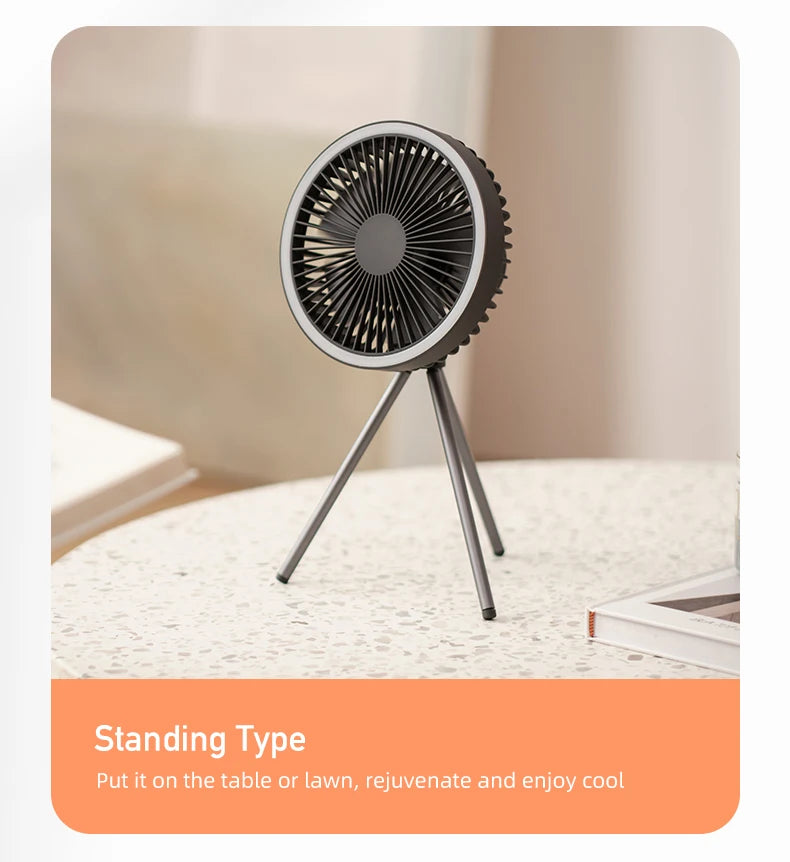 DQ212 Air Cooling Fan USB Chargeable Desk Tripod Stand with Night Light Portable Outdoor Camping Ceiling Fan Home Appliances