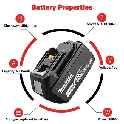 100% Original Makita battery, 18V 5.0Ah 6.0Ah 9.0Ah rechargeable battery, replacing Makita BL1830 BL1840 BL1850 BL1860B