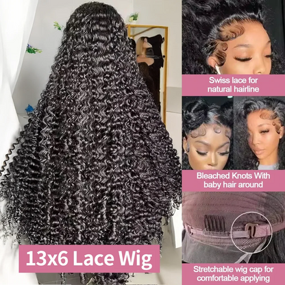 40 46 Inch 13x4 13x6 HD Deep Wave Lace Frontal Wig Brazilian Loose Water Curly Lace Front Human Hair Wigs For Women 300% Density