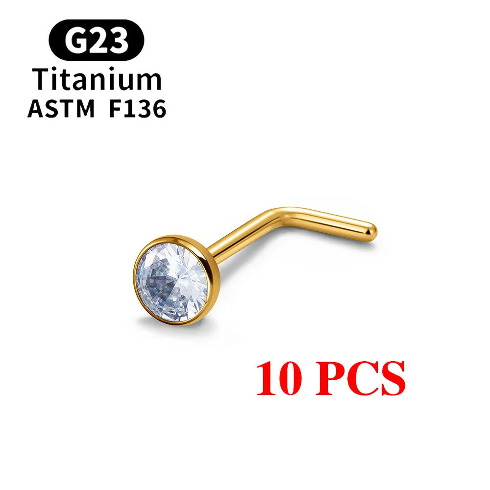 1/10PCS ASTM F136 G23 Titanium Piercing Nose Stud 20G L-Shape Nariz Studs With Zircon 2-3mm Nose Rings Nostril Piercing Jewelry