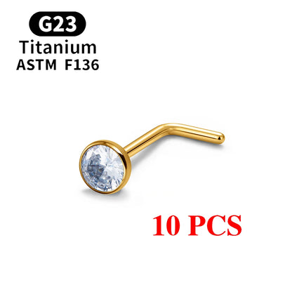 1/10PCS ASTM F136 G23 Titanium Piercing Nose Stud 20G L-Shape Nariz Studs With Zircon 2-3mm Nose Rings Nostril Piercing Jewelry