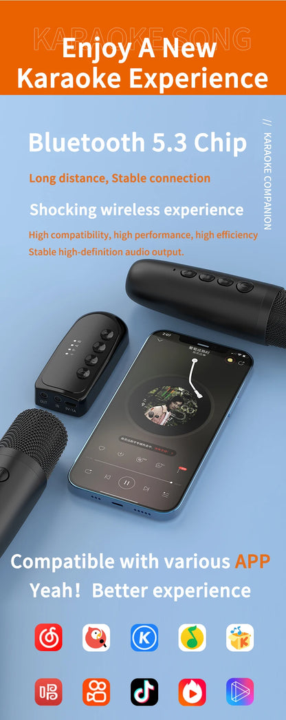 Wireless Car Microphone With Receiver Karaoke Companion 3.5MM AUX Stereo HIFI RGB Colorful Light Multi Sound Effect Mixer System