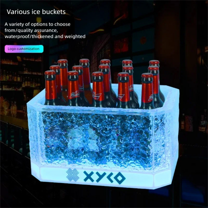 LED Rechargeable Glowing Ice Bucket, Bar KTV Champagne Bucket, Nightclub Dedicated Beer Bucket,Wine Bottle Storage Container