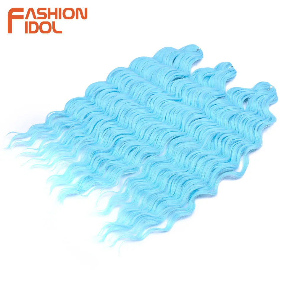 Anna 24 Inch Synthetic Hair Water Wave Braiding Hair Extensions Ombre Blonde Deep Wave Afro Curl Twist Crochet Hair for Women