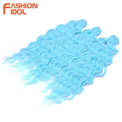 Anna 24 Inch Synthetic Hair Water Wave Braiding Hair Extensions Ombre Blonde Deep Wave Afro Curl Twist Crochet Hair for Women
