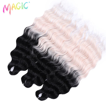 Anna Synthetic Hair 24 Inch Water Wave Braiding Hair Extensions Ombre Blonde Deep Wave Afro Curl Twist Crochet Hair for Women